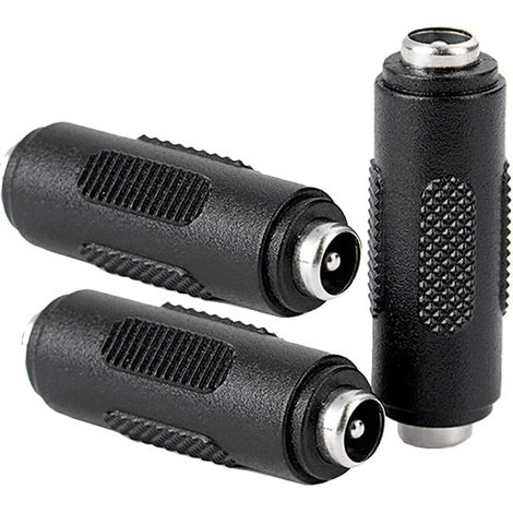 Conector de alimentación de CC de 3 piezas (hembra a hembra, 5,5 x 2,1 mm) para CCTV.