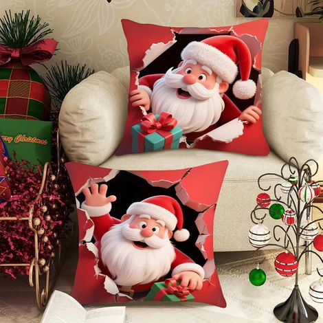2 Pièces Housses de Coussin, Housse Coussin Noel, Housse de Coussin Noel avec Modèle Cadeau Santa Claus, Housse de Coussin 45x45 Noel pour Maison Salon Chambre Canapé Jardin Décoration (1/5)