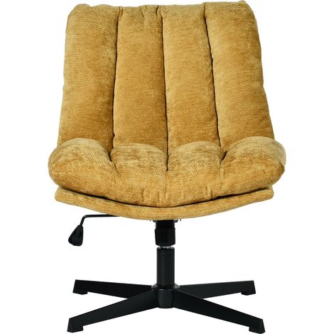 Meuble Cosy Fauteuil Salon Chaise Pivotant sur 360°, Réglable en Hauteur, sans roulettes Accoudoirs, Jambes Croisées avec Assise Épais Dossier, en Tissu Chenille, Jaune (1/5)