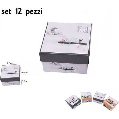 TrAdE Shop Traesio - Set 12 Pezzi Scatola Box Confezione Regalo Quadrate Fantasia 9.5x9.5x5.5cm -