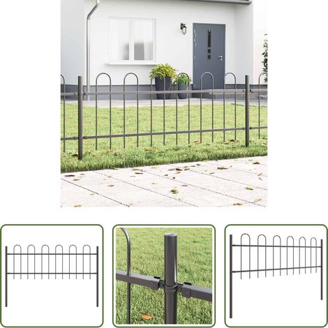 Stahlzaun - Gartenzaun Grau 1,7 x 0,6 m Pulverbeschichteter Stahl (1/5)