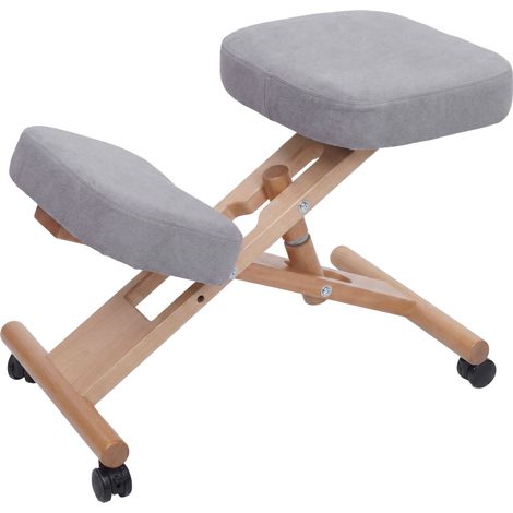 [NON UTILIZZATO] Sedia sgabello pouf posturale ergonomica con ruote altezza regolabile HHG-915 stoffa/tessuto (200 g/m²) legno, grigio