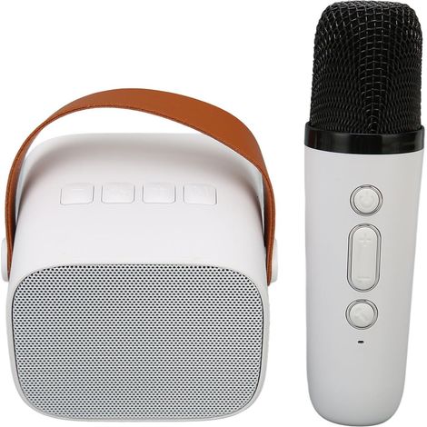 Haut-Parleur Bluetooth Portable avec Microphone, Haut-Parleur Bluetooth Rétro avec Machine de karaoké à la Maison, Haut-Parleur Portable pour Garçons, Filles et Adultes, Fête (Blanc) (1/5)