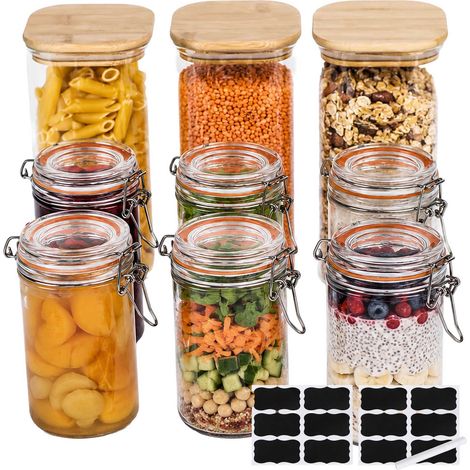 Set di 9 barattoli in vetro con coperchi per conservare alimenti. (1/5)