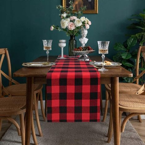 Red and Black Small Buffalo Check Table Runner 14x72-Inch Home Fashions Farmhouse Living Buffalo Check (1/5)