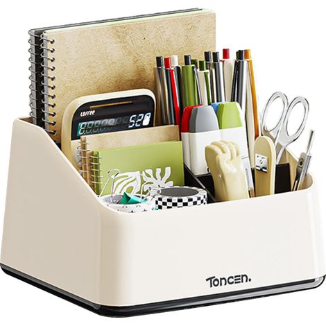 Schreibtisch-Organizer aus Kunststoff mit 4 Fächern, Make-up-Organizer, multifunktionale Aufbewahrungsmöglichkeit für Büro, Schlafzimmer und Wohnzimmer (Größe: 17,2 x 15 x 10,5 cm, Farbe: Weiß) (1/5)