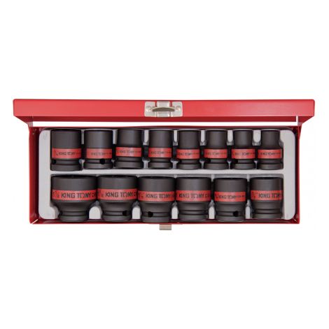 Coffret de douilles à choc 1/2' 14 pièces SAE – Douilles standard 6 pans – Rangement métallique robuste pour mécanique – King Tony (1/2)