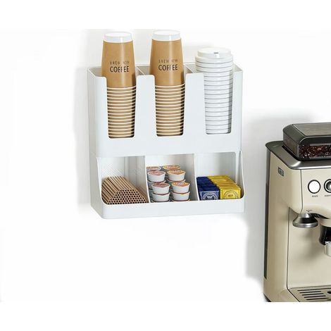 Organisateur De Condiments Et De Gobelets - 6 Compartiments - Design Vertical - Blanc - Pour Salle De Pause - 1 Pièce (1/5)