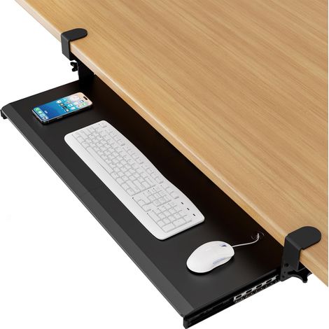 Plateau Coulissant sous Bureau pour Clavier, 3 Brides C réglables Ultra Robustes, tiroir Coulissant pour Ordinateur de 32,8" (38" avec Brides) x 12".