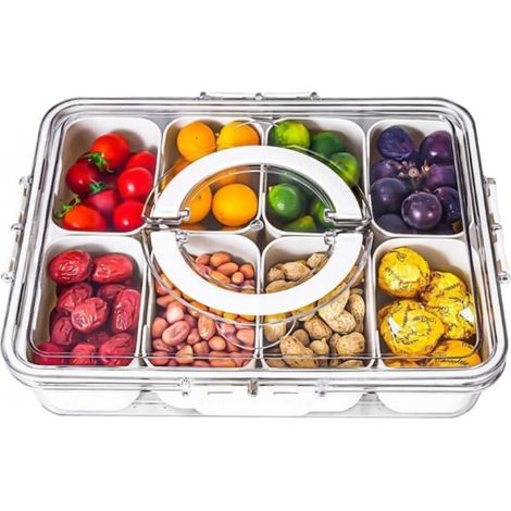 (1 Pack 8 Compartment) Boite Rangement Cuisine, Assiette à Collation Avec 8 Compartiments, Avec Un Couvercle 21 x 14 x 6.5 cm, Pour Bonbons, Légumes (1/5)