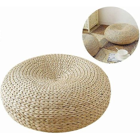 Coussin d'assise plat en paille tressée, coussin de sol fait main, repose-pieds pour la méditation, la pratique ou une statue de Bouddha (19,7 pouces de diamètre x 6,7 pouces de hauteur) (1/4)