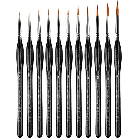 Brush Set - 11 Pieces Miniature Paint Brush - Natural Wood Handle - For Acrylic Watercolor Oil Model Painting - 11 Units (1/5)