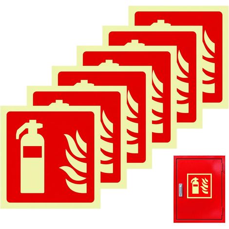 Panneau Extincteur Autocollant 15x15cm Lot 6 — Signalétique Incendie Photoluminescente PVC Étanche, Adhésif Fort, Bureau Garage Commerce École Hôpital (1/5)