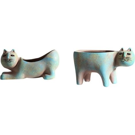 2Pièces Chat Mignon Plante Succulente Pot Vase Dessin Animé Animal en Céramique Pot de Fleur Simulation Cactus Pot de Fleur (1/4)