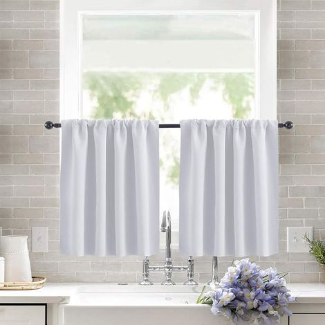 Demi-rideau blanc – 60 x 76 cm – Passe-tringle – Lot de 2, rideau court pour chambre, cuisine ou porte