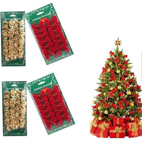 48-Piece Mini Knots Red and Gold Hanging Ornaments for Christmas Tree Holiday Wreath