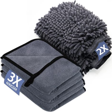 Kit Nettoyage Voiture 3 Pack Chiffon Microfibre Voiture et 2 Pack Gant Lavage Voiture Microfibre (1/5)