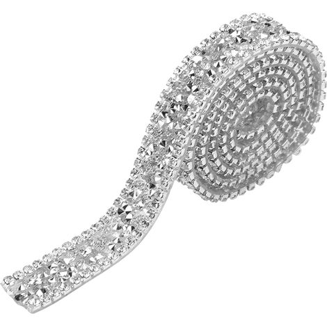 Funkelndes Band mit Kristallstrasssteinen, 15 mm Diamantgewebe, 1 Yard Rolle, silberne Verzierung (1/5)