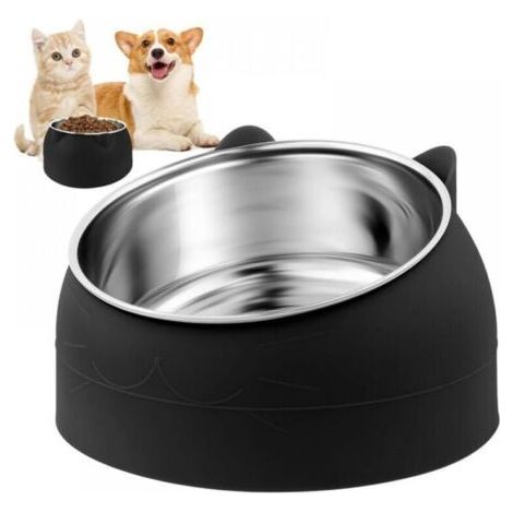 Cat Bowl, 400ML Stainless Steel Cat Bowl, Raised Cat Bowl, 15° Tilted Cat Bowl, Relax the Cervical Spine, for Cats Puppies Rabbits (1/4)
