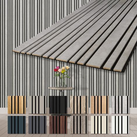 HEXIM Akustikpaneele Holz Mila 278x60cm flexible Wandpaneele Kombipaneel 1,67 m² Wandpaneele MDF Akustikfilz: APM10 - Chicago Concrete, 1 Paneel - 1.67m²