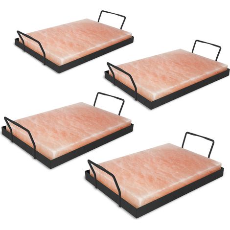 TolleTour 4 pietre di sale dell'Himalaya con supporto 30x20x3 cm Tavola di sale Accessori per barbecue Carne Verdura Naturale Piastra di sale Barbecue