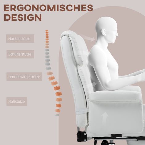 Chaise ergonomique blanche pour bureau avec assise ajustable de 48 à 56 cm, dossier basculant et repose-pieds intégré (1/4)