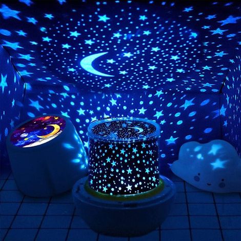 Projecteur Veilleuse - Ciel Étoilé 360° Rotation - 6 Films de Projection - 3 Niveaux de Luminosité - USB et Piles AA - Idéal Chambre Enfant - 1 Pièce