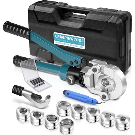 Professionnelle Pince à Sertir pour Tube Tuyau en Cuivre Acier Carbone / Inoxydable avec Placage Contour en V + TH V12 V15 V18 V22 V28 et TH16 TH20 TH26 TH32 avec Coupe-Tuyau Manuelle, Bleu