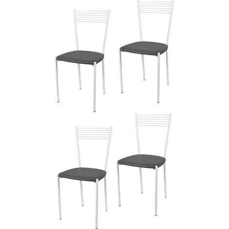 Tommychairs - Set 4 sedie modello Elegance per cucina bar e sala da pranzo, struttura in acciaio verniciata colore bianco e seduta imbottita e rivestita in pelle artificiale colore grigio scuro (1/5)