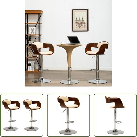 Barstuhl -  Barhocker 2 Stk. Creme Bugholz und Kunstleder (1/5)