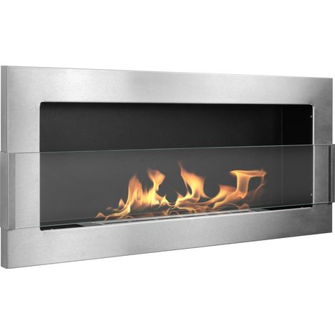 Bioethanol Wandkamin 90 × 40 cm mit Sicherheitsglas, TÜV-Brenner 0,75 l, Edelstahl (Inox) (1/5)