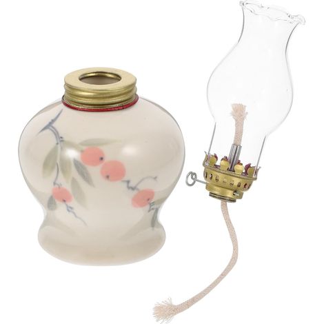 Lanterne en Verre Vintage à Pétrole Classique pour Salon et Chambre, Lampe à Huile Rustique en Céramique Éclairage d'urgence Polyvalent Couleur Aléatoire (1/5)