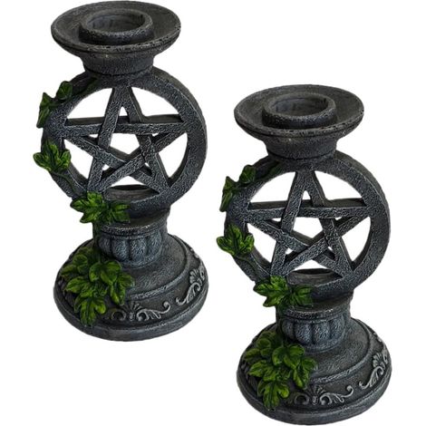 Lot de 2 Bougeoirs Vintage en Résine Noire Style Rétro, Bougeoirs Créatifs Résistants la Déformation pour Décoration de Mariage et Intérieure (1/5)