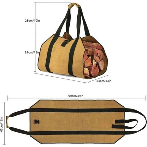 Sac à Bûches Imperméable 98x45 cm – Idéal Cheminée & Extérieur – Toile Cirée Robuste (1/5)