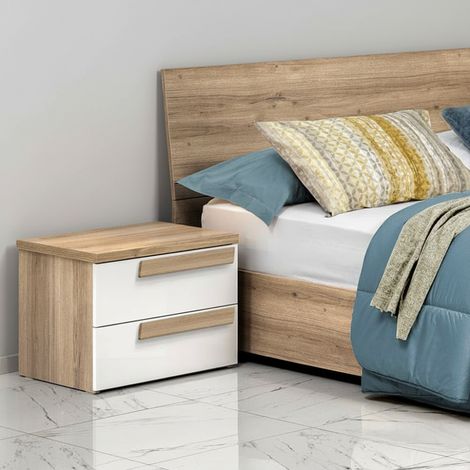 Comodino Melodia 2 cassetti Rovere Caramello e Bianco Lucido – Eleganza Moderna e Funzionalità (1/3)