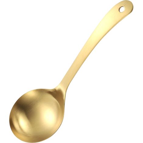 Grande cuillère à soupe en acier inoxydable doré 304, cuillère de cuisine ménagère à manche long et épais, finition mate. (1/5)
