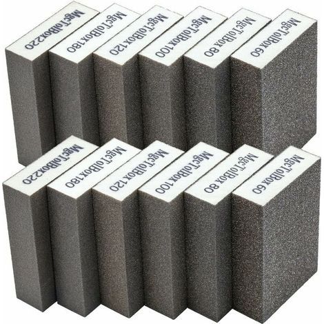 Lot de 12 éponges de ponçage lavables – Assortiment grains 60/80/100/120/180/220 – Pour polissage bois et métal – Utilisation humide et sèche - 12pcs (1/5)