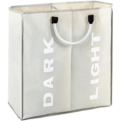 LAN Panier à linge pliable en tissu Oxford 600D imperméable avec poignée en EVA et 2 compartiments de rangement 53 x 23 x 53 cm (gris clair) (1/3)