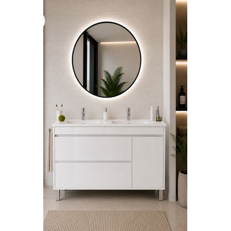 Badmöbel mit Waschbecken ORIGENBATH CAPRERA ohne Spiegel 120x45 cm Doppelwaschbecken weiß (1/3)