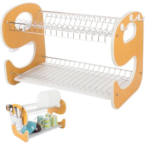 Égouttoir à vaisselle à 2 niveaux, capacité de 14 assiettes, acier inoxydable, pour plan de travail. (1/5)