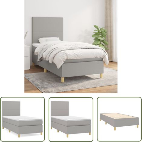 The Living Store Sommier à lattes de lit avec matelas Gris clair 80x200 cm Tissu - Lit Plateforme - Lit Double - Literie - Matelas Ressorts Ensachés - Têted Lit Ajustable (1/5)