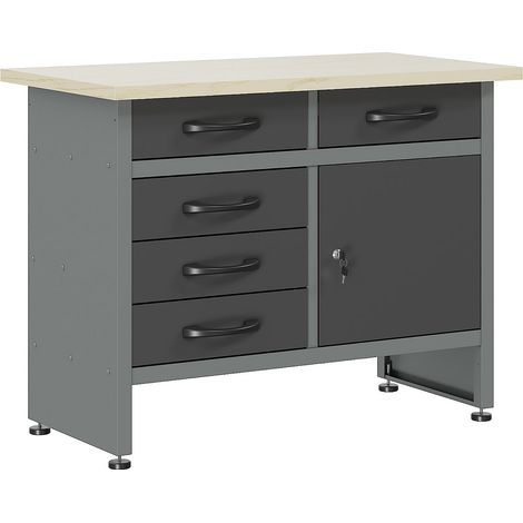 Établi en acier avec plateau en bois - L120 x P60 x H85 cm - Gris - BRICANO (1/3)