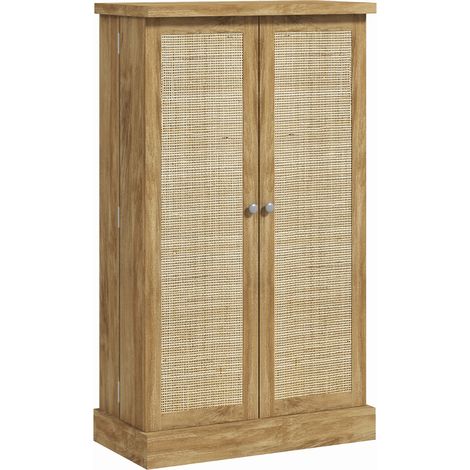 Armoire de cuisine 16 étagères ajustables 2 portes rotin 60x30x104cm Naturel