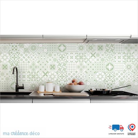 Crédence : Carreaux ciment gris 1 - Couleur Vert blanc - Alu composite - 60 - 120 (1/3)