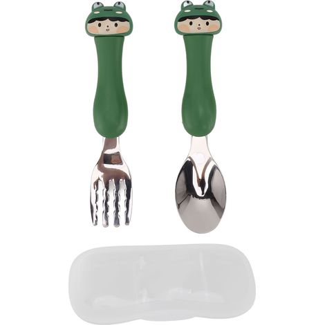 Löffel und Gabel in Froschform für Babys, niedliches Design für Kinder, Griff aus Edelstahl und PP, ideal zum Essenlernen (1/5)
