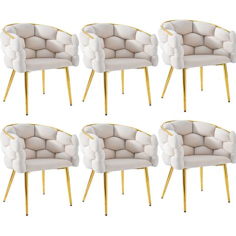 Chaises en velours beige avec pieds en métal doré, lot de 6 - chaises de salle à manger ergonomiques (1/5)