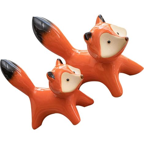 Lot de 2 Ornements en Céramique Rouge Figurines Décoratives de Renard Réalistes pour Jardin Extérieur Décoration Moderne et Simple pour Maison Salon et Bureau (1/5)