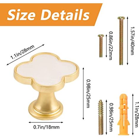 Lot de 6 poignées en forme de trèfle à quatre feuilles, boutons en alliage de zinc à trou unique multifonctionnels pour tiroir de commode, porte d'armoire, accessoires de meubles/Base dorée (1/3)