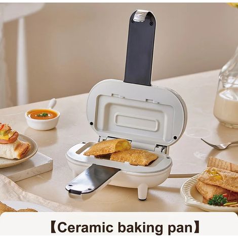 (Blanc) Mini appareil à sandwichs/gaufriers/appareil multifonction pour petit-déjeuner rapide 220 V (revêtement antiadhésif) (1/5)