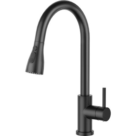 Robinet Cuisine avec 3 Modes de Jet, Mitigeur Cuisine Rotatif à 360°, Douchette Extensible, Noir Mat (1/5)